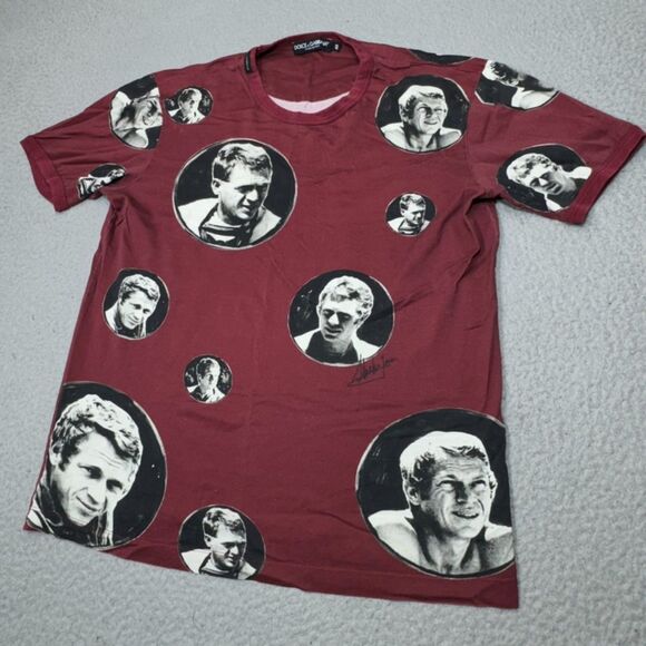 Dolce & Gabbana Shirt Womens Large 48 Red Steeve McQueen All Over Print Italy - Picture 10 of 11